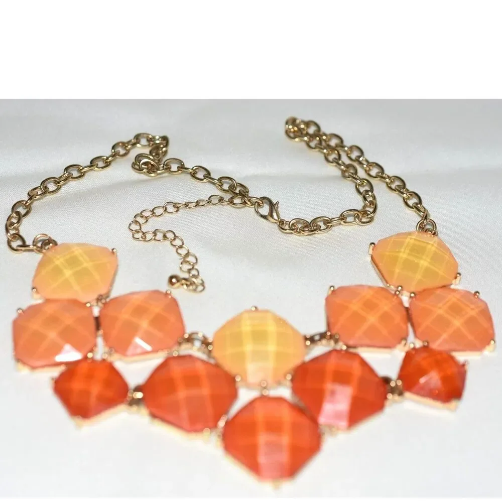 Vintage Tropical Yellow/Orange Faceted Beveled Gemstone Gold Tone 20